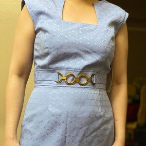 Sky Blue Belted Formal Dress